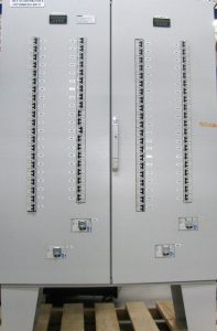 DC panel with high count breakers and metering in NEMA12 enclosure
